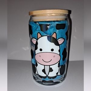 Glass cups with bamboo lid Cow